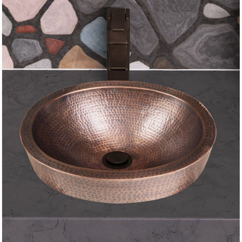 Pure Copper Hand Hammered 17 inch Oval Skirted Bathroom Vanity Sink